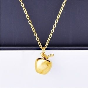 NWT titanium steel 18k gold apple pendant necklace